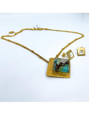 collier artisanal argent plaque or, vermeil avec cristal véritable du Val st lambert, collection Unisson de chez Just'In Jewels