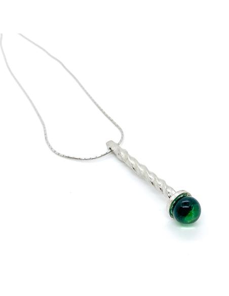Collier artisanal argent rhodié antiallergique perle de cristal vert Val st lambert collection UNISSON de chez Just'in jewels