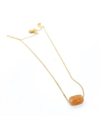 Collier artisanal argent plaqué or vermeil antiallergique avec pierre de lune rose , collection louane de chez Just'In Jewels