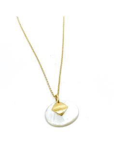 Collier artisanal argent plaqué or vermeil avec nacre blanche ovale et motif carré sablé création JUST'IN JEWELS