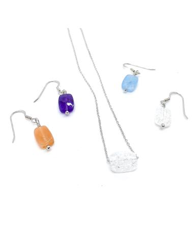 Collier artisanal femme argent rhodié pierre de...
