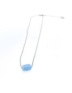 Collier artisanal argent rhodié antiallergique avec pierre fine d'aigue marine, collection LOUANE de chez Just'injewels