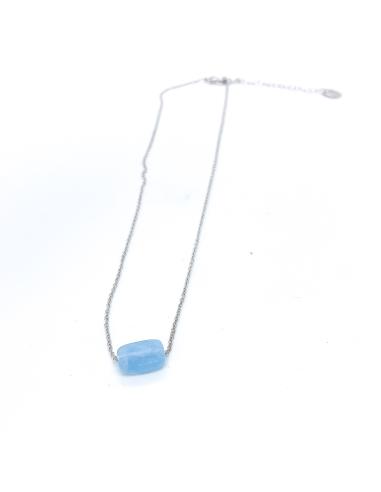 Collier artisanal argent rhodié antiallergique avec pierre fine d'aigue marine, collection LOUANE de chez Just'injewels