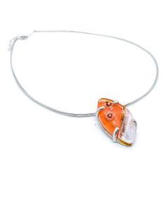 collier artisanal argent rhodié antiallergique  avec véritable cristal du Val st lambert.