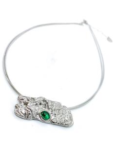 Collier artisanal argent rhodié garanti sans nickel avec véritable émeraude 2