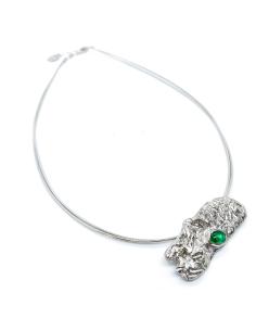 Collier artisanal argent rhodié garanti sans nickel avec véritable émeraude