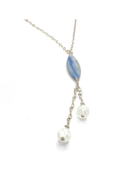 collier artisanal argent rhodié antiallergique cyanite véritable et cristal de roche création Just'In Jewels