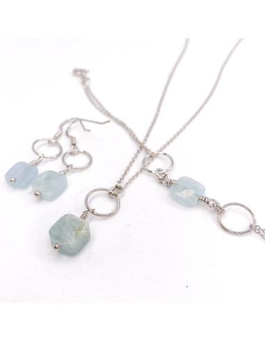 Boucles d'oreille argent rhodié aigue marine...