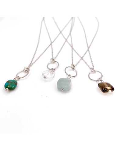 Collier tour de cou argent rhodié aigue marine...