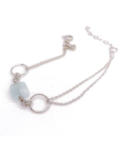 Bracelet artisanal argent rhodié aigue marine...