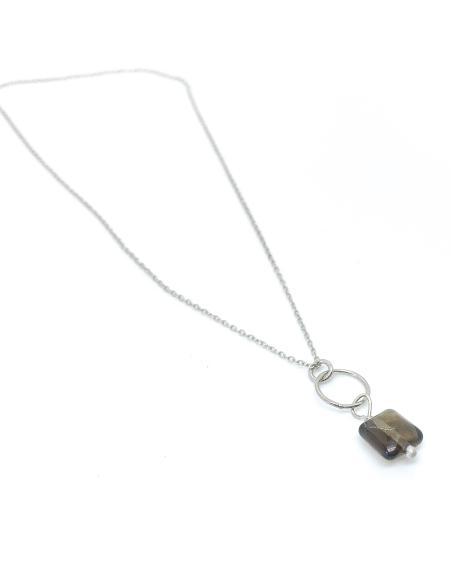 collier artisanal argent rhodié collection charly quartz fumé de Just'in jewels