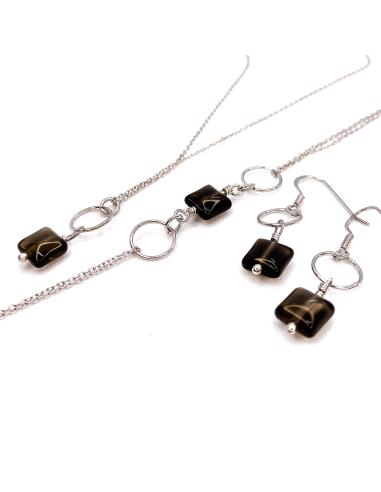 Collier artisanal argent rhodié et quartz fumé...