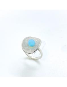 bague artisanale argent pour femme finition antiallergique rhodiée avec pierre fine véritable calcédoine sea blue 2
