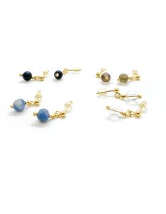 boucle d'oreille argent plaqué or vermeil avec véritable pierre fine d'agate noire. 2