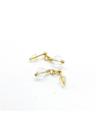 boucle d'oreille perceuse en argent vermeil avec véritable cristal de roche