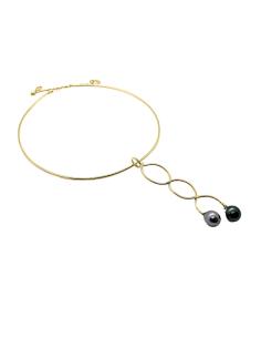 collier argent plaqué or vermeil motif entrelacé avec 2 perles tahiti véritables 2