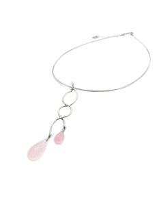 collier double tour argent rhodié antiallergique avec briolets de quartz rose facettés 2