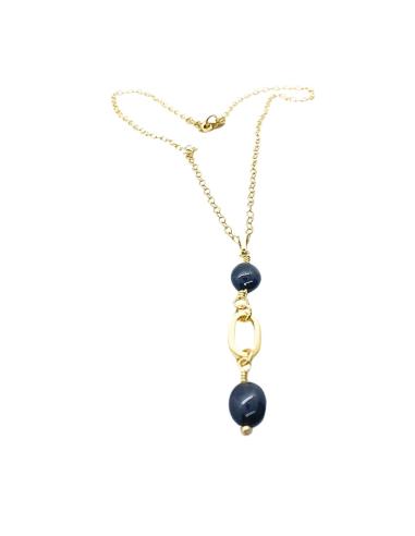 Collier vermeil agate noire et motif...