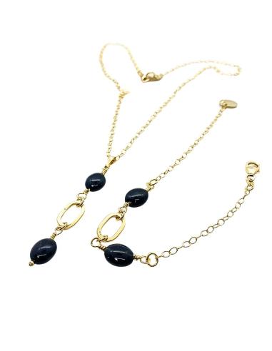 Collier vermeil agate noire et motif oval