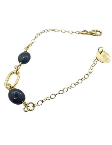 Bracelet vermeil agate noire et motif oval