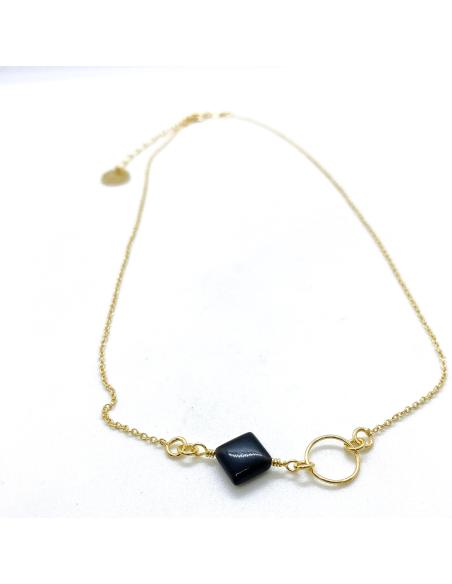 collier artisanal argent plaqué or vermeil avec agate noire collection charly de chez JUST'IN JEWELS