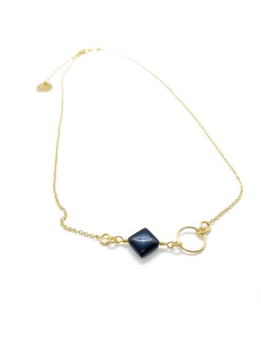 Tour de cou vermeil agate noire et anneau