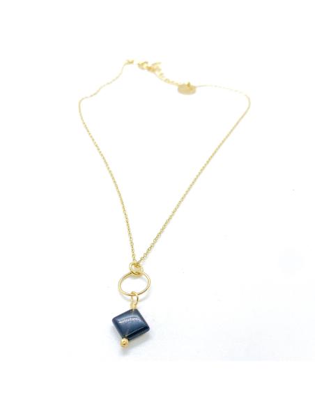 collier artisanal pour femme argent plaque or vermeil avec agate noire collection charly de chez JUST'IN JEWELS