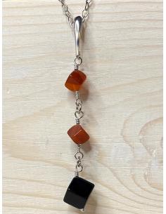 Collier argent collection Flo, cornaline et agate noire 2