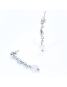 boucle d'oreille perceuse d'oreille en argent rhodié avec pierres naturelles de quartz rose collection helina just'in jewels 2