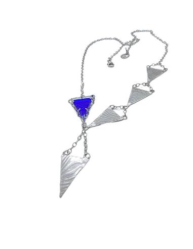 Collier argent rhodié triangle bleu...