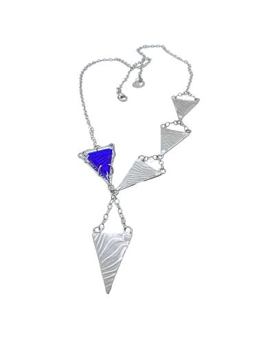 Collier argent rhodié triangle bleu cristal Val...