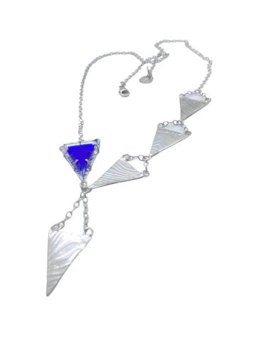 Collier argent rhodié triangle bleu cristal Val...