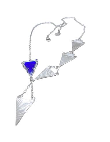Collier argent rhodié triangle bleu cristal Val...