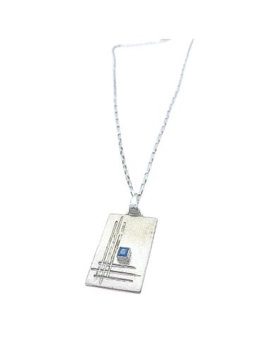 Collier artisanal pour homme plaque saphir