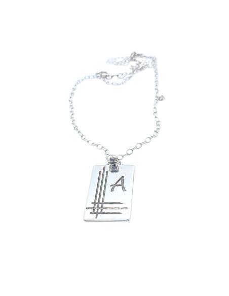 Collier argent fait main avec plaque et initiale gravée