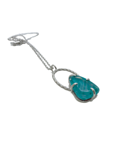collier artisanal argent avec cristal des cristalleries du al st lambert coloris turquoise