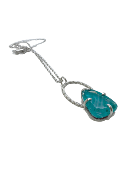 collier artisanal argent avec cristal des cristalleries du al st lambert coloris turquoise