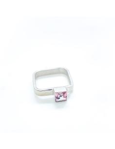 bague artisanale carrée argent clementine avec tourmaline rose