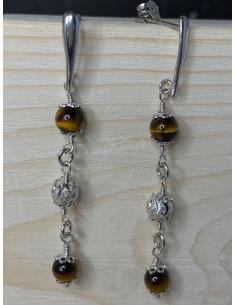 Boucle d'oreille en argent rhodié pour femme avec pierres fines oeil de tigre création artisanale 2