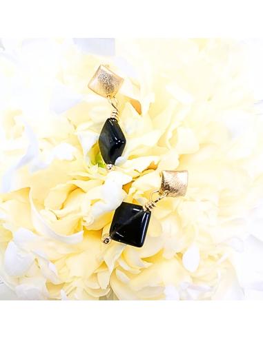 pendant d'oreille argent antiallergique vermeil agate noire collection lola justinjewels