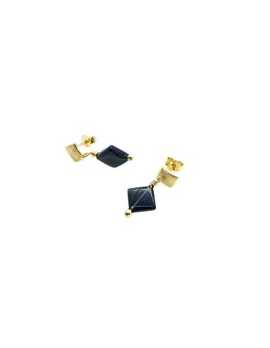 Boucle oreille argent vermeil LOLA agate noire