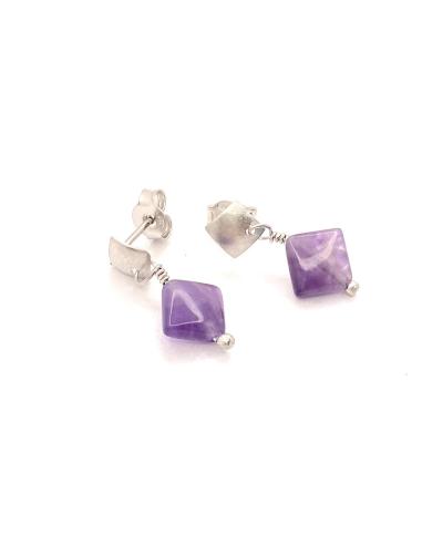 pendant d'oreille argent rhodié antiallergique pierre naturelle améthyste collection lola justinjewels