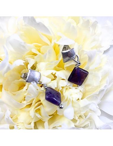Boucle oreille argent rhodié LOLA améthyste