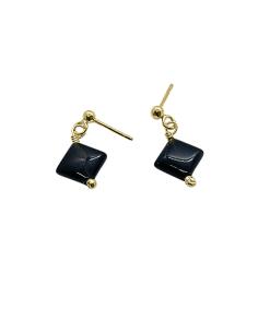 boucle d'oreille argent plaqué or vermeil pierre fine agate noire collection lola justinjewels