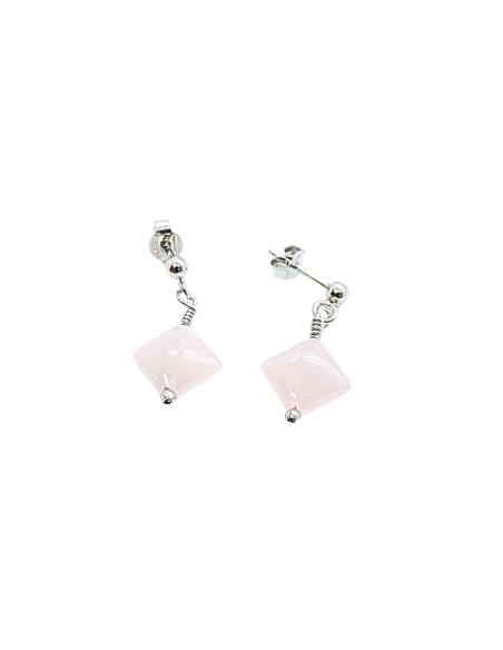 boucle d'oreille argent rhodié antiallergique avec pierre naturelle de quartz rose collection lola de justinjewels