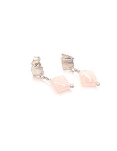 boucle d'oreille artisanale argent rhodié avec pierres fines naturelles quartz rose collection lola justinjewels 2