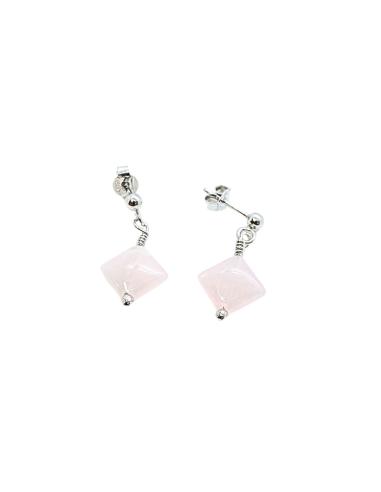 Boucle oreille argent rhodié LOLA quartz rose