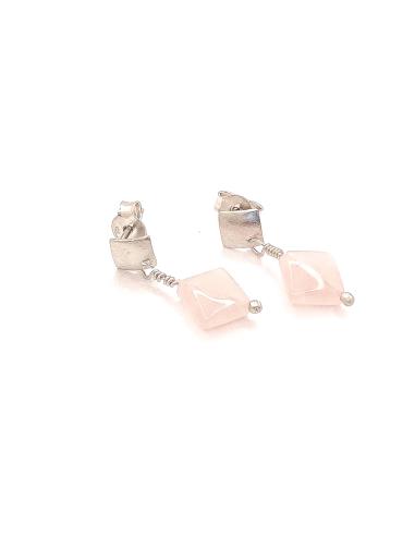 Boucle oreille argent rhodié LOLA quartz rose