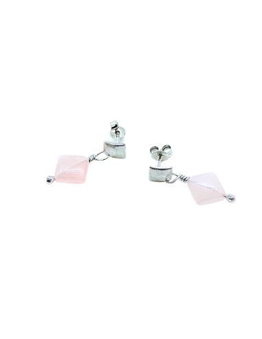 Boucle oreille argent rhodié LOLA quartz rose