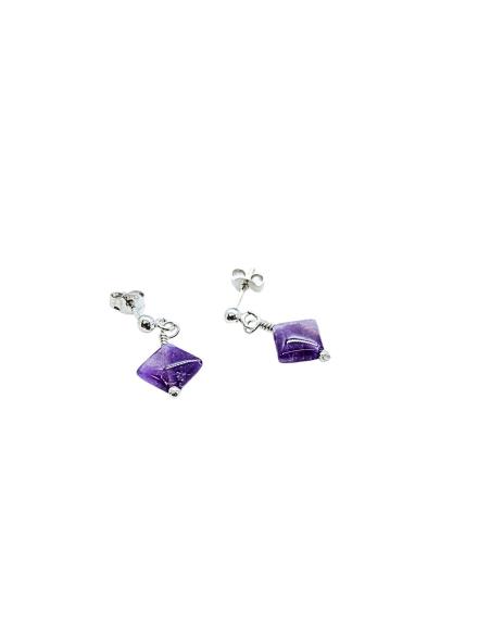 boucle d'oreille artisanale argent rhodié antiallergique avec pierre fines naturelles améthyste collection lola de justinjewels